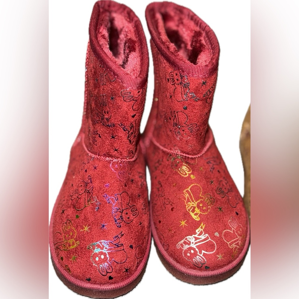 Colorful Bunny Print Suede Boots – UGG Style for Girls